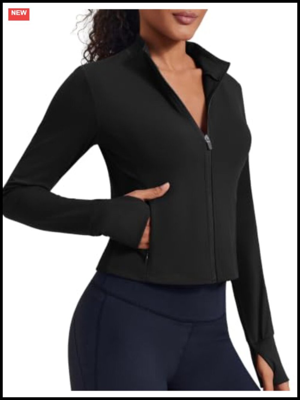 Cropped Full Zip Athletic Jacket Long Sleeve Slim Fit Workout